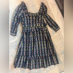 Floral Ruffle Dress - Black Multicolor